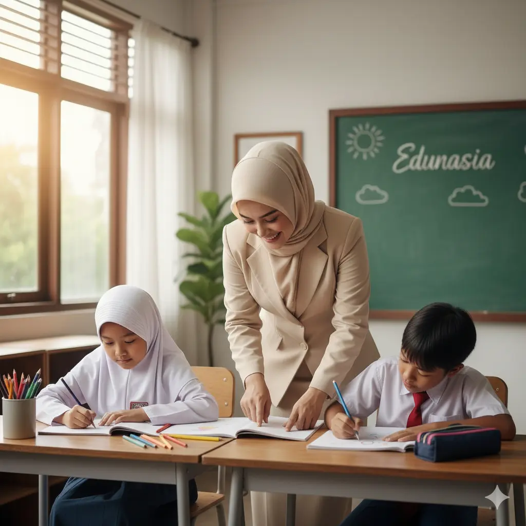 Guru mengajar murid di kelas